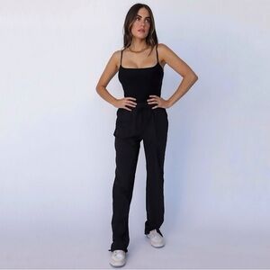 NWT The Foxy Kind Relaxed Rebel High Rise Drawstring Slit Hem Pants Black Medium